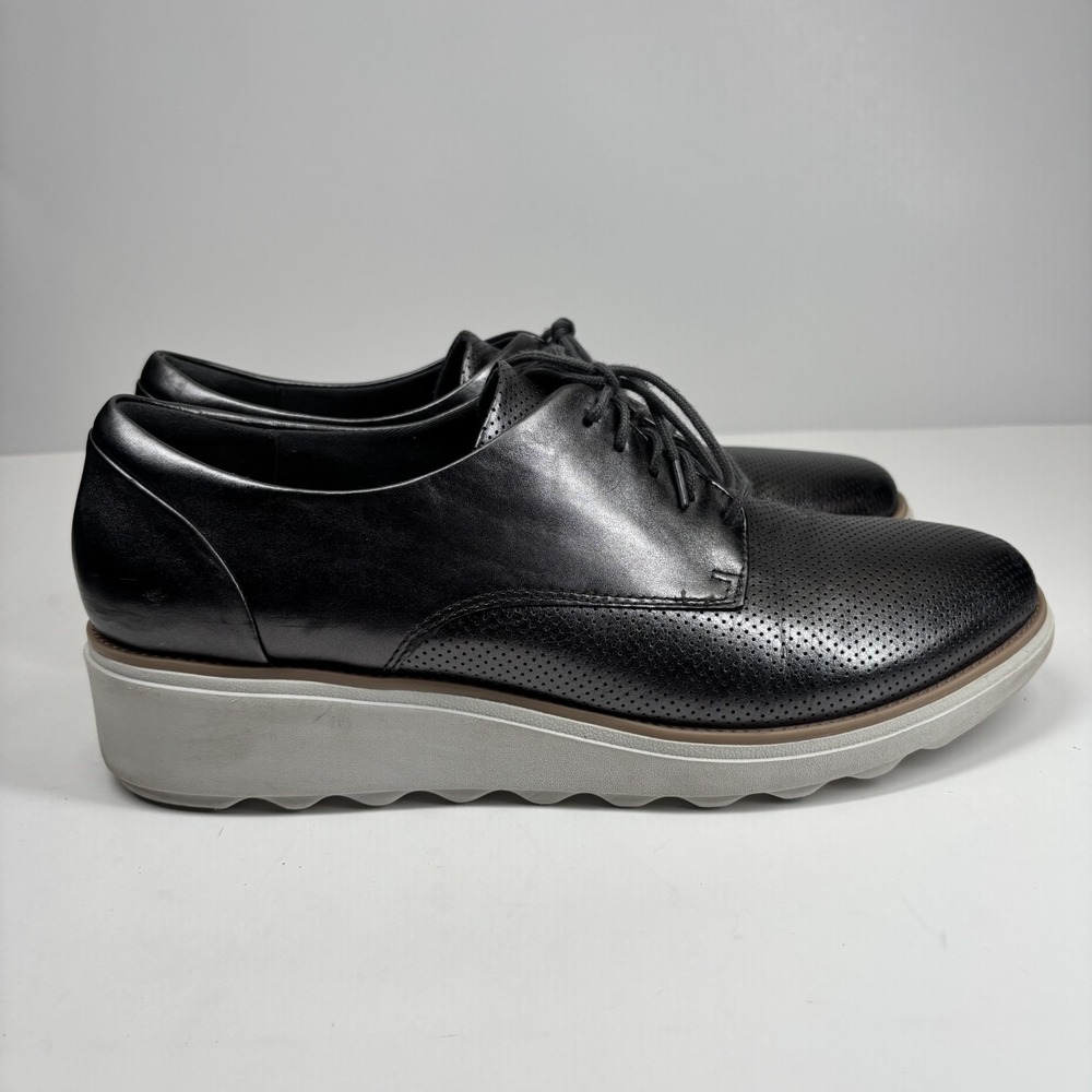 Clarks Sharon Crystal Women's US 11M Pewter Leather Wedge Oxford Shoes Platform - Picture 10 of 16